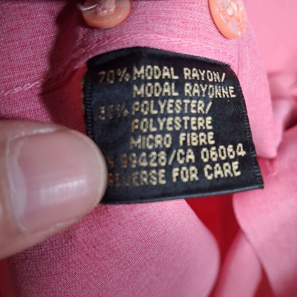 Bugatchi Dress Shirt Sz Medium Pink Pastel Long Sleeve Button Up Rayon Polyester - Picture 6 of 7
